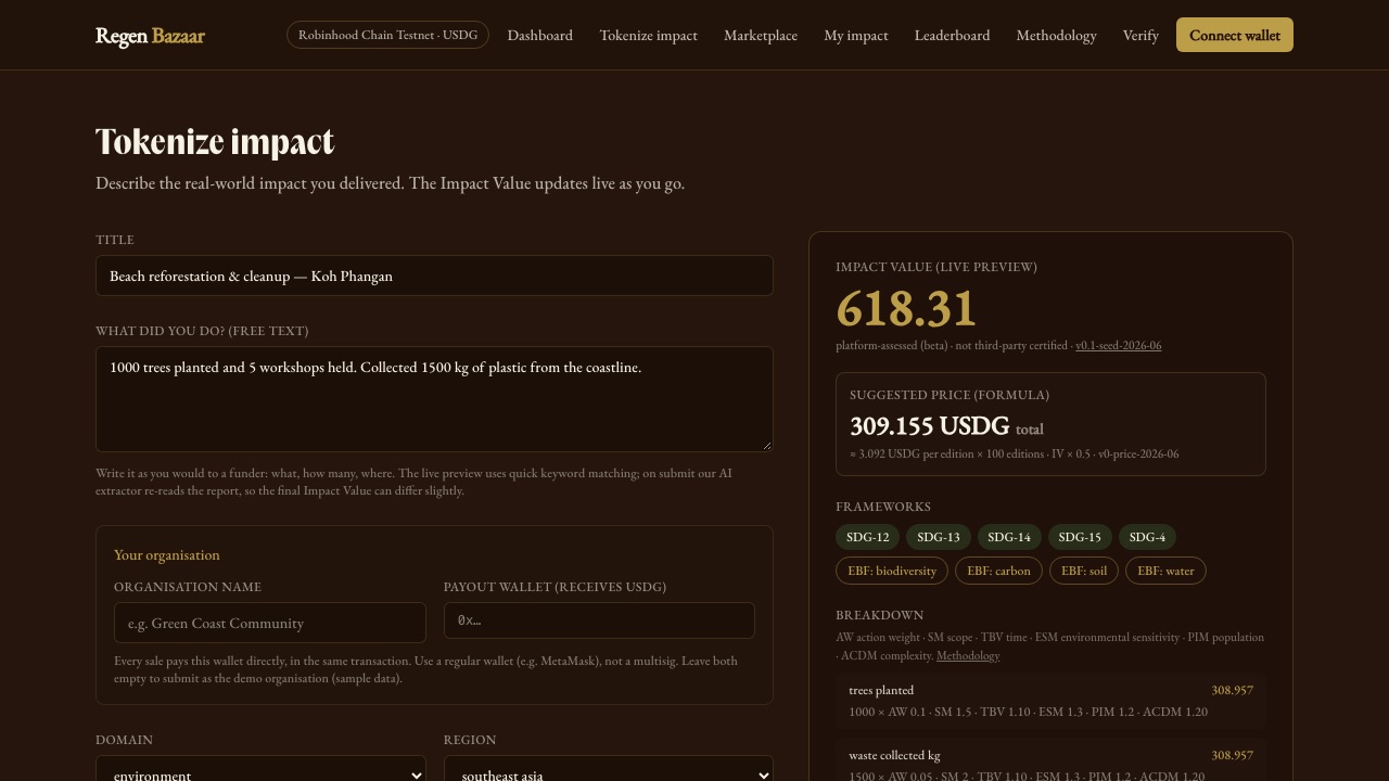 The report form with a live Impact Value preview